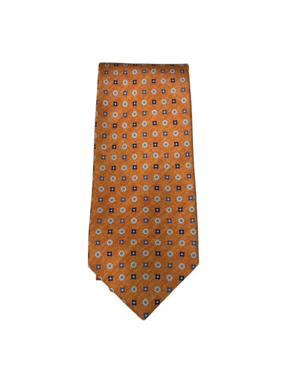 Robert Jensen Handmade Italy Silk Tie Orange Blue Geometric Medallion Necktie